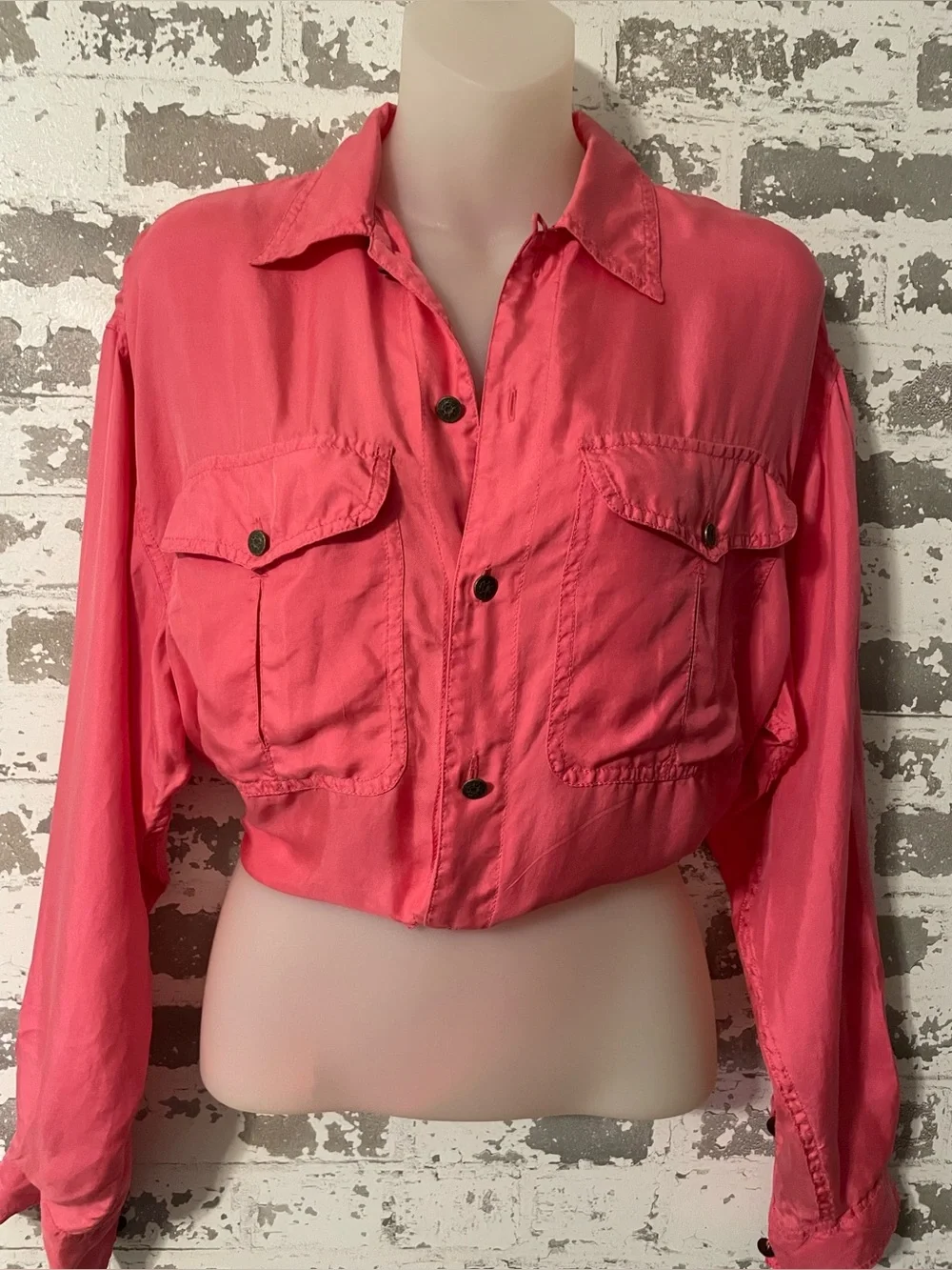 Lizwear Silk Button Front Blouse – Coral Pink | Size S